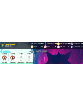 Legendary: 151 | Shiny: 171 | Hundo: 9 | ShinyLegend: 6 [Level: 60 | Stardust: 3.2m | Team: Instinct]
