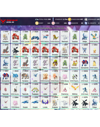 Legendary: 102 | Shiny: 111 | Hundo: 106 | ShinyLegend: 2 [Level: 60 | Stardust: 2.76m | Team: Valor]