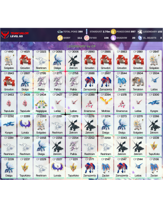 Legendary: 102 | Shiny: 111 | Hundo: 106 | ShinyLegend: 2 [Level: 60 | Stardust: 2.76m | Team: Valor]