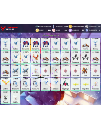 Legendary: 102 | Shiny: 111 | Hundo: 106 | ShinyLegend: 2 [Level: 60 | Stardust: 2.76m | Team: Valor]