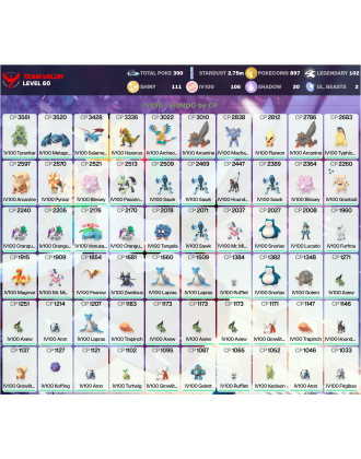 Legendary: 102 | Shiny: 111 | Hundo: 106 | ShinyLegend: 2 [Level: 60 | Stardust: 2.76m | Team: Valor]