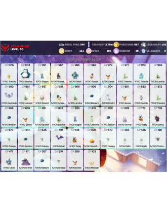 Legendary: 102 | Shiny: 111 | Hundo: 106 | ShinyLegend: 2 [Level: 60 | Stardust: 2.76m | Team: Valor]