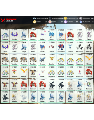 Legendary: 151 | Shiny: 181 | Hundo: 14 | ShinyLegend: 5 [Level: 60 | Stardust: 2.47m | Team: Valor]