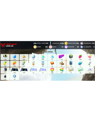 Legendary: 151 | Shiny: 181 | Hundo: 14 | ShinyLegend: 5 [Level: 60 | Stardust: 2.47m | Team: Valor]
