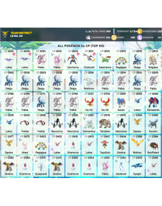 Legendary: 151 | Shiny: 185 | ShinyLegend: 5 [Level: 60 | Stardust: 2.73m | Team: Instinct]