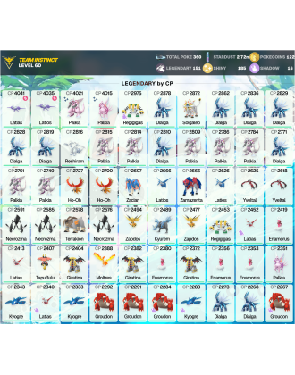 Legendary: 151 | Shiny: 185 | ShinyLegend: 5 [Level: 60 | Stardust: 2.73m | Team: Instinct]