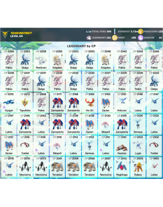 Legendary: 151 | Shiny: 185 | ShinyLegend: 5 [Level: 60 | Stardust: 2.73m | Team: Instinct]