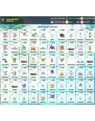 Legendary: 151 | Shiny: 185 | ShinyLegend: 5 [Level: 60 | Stardust: 2.73m | Team: Instinct]