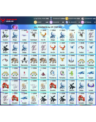 Legendary: 121 | Shiny: 124 | ShinyLegend: 7 [Level: 60 | Stardust: 2.63m | Team: Valor]