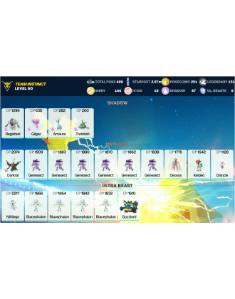Legendary: 151 | Shiny: 164 | Hundo: 15 | ShinyLegend: 8 [Level: 60 | Stardust: 2.98m | Team: Instinct]