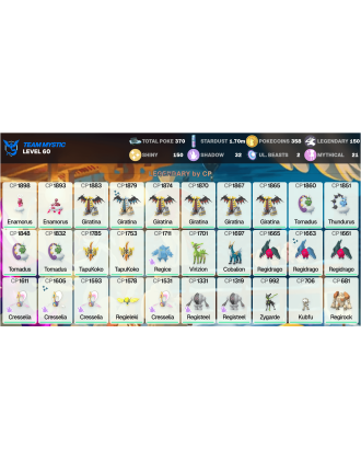 Legendary: 150 | Shiny: 150 | ShinyLegend: 10 [Level: 60 | Stardust: 1.71m | Team: Mystic]
