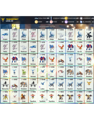 Legendary: 151 | Shiny: 150 | Hundo: 10 | ShinyLegend: 7 [Level: 60 | Stardust: 2.02m | Team: Instinct]