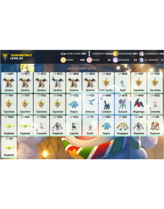 Legendary: 151 | Shiny: 150 | Hundo: 10 | ShinyLegend: 7 [Level: 60 | Stardust: 2.02m | Team: Instinct]