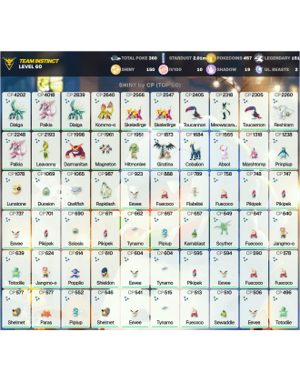 Legendary: 151 | Shiny: 150 | Hundo: 10 | ShinyLegend: 7 [Level: 60 | Stardust: 2.02m | Team: Instinct]