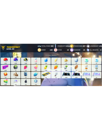 Legendary: 151 | Shiny: 150 | Hundo: 10 | ShinyLegend: 7 [Level: 60 | Stardust: 2.02m | Team: Instinct]