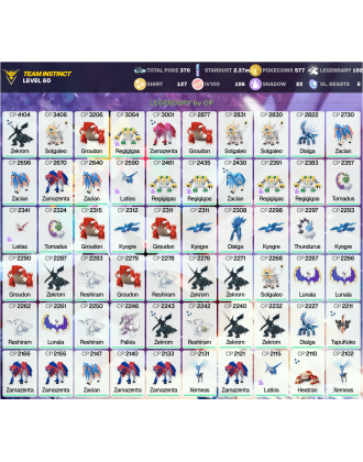 Legendary: 102 | Shiny: 127 | Hundo: 106 | ShinyLegend: 9 [Level: 60 | Stardust: 2.38m | Team: Instinct]