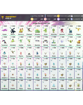 Legendary: 102 | Shiny: 130 | Hundo: 105 | ShinyLegend: 3 [Level: 61 | Stardust: 3.87m | Team: Instinct]