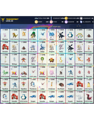 Legendary: 81 | Shiny: 104 | Hundo: 86 | ShinyLegend: 6 [Level: 60 | Stardust: 3.66m | Team: Instinct]