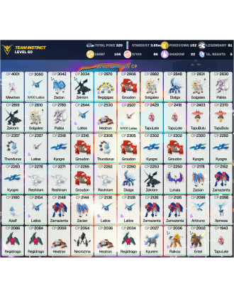 Legendary: 81 | Shiny: 104 | Hundo: 86 | ShinyLegend: 6 [Level: 60 | Stardust: 3.66m | Team: Instinct]