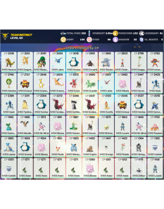 Legendary: 81 | Shiny: 104 | Hundo: 86 | ShinyLegend: 6 [Level: 60 | Stardust: 3.66m | Team: Instinct]