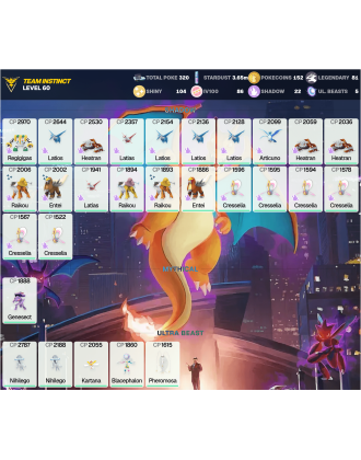 Legendary: 81 | Shiny: 104 | Hundo: 86 | ShinyLegend: 6 [Level: 60 | Stardust: 3.66m | Team: Instinct]