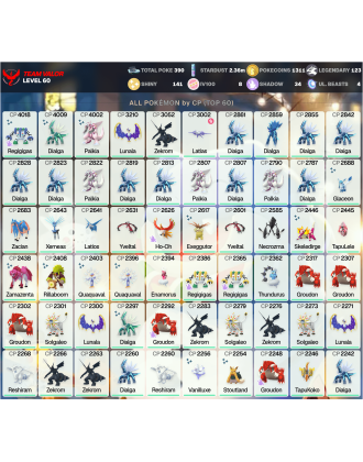 Legendary: 123 | Shiny: 141 | Hundo: 8 | ShinyLegend: 9 [Level: 60 | Stardust: 2.37m | Team: Valor]