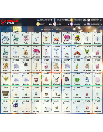 Legendary: 123 | Shiny: 141 | Hundo: 8 | ShinyLegend: 9 [Level: 60 | Stardust: 2.37m | Team: Valor]