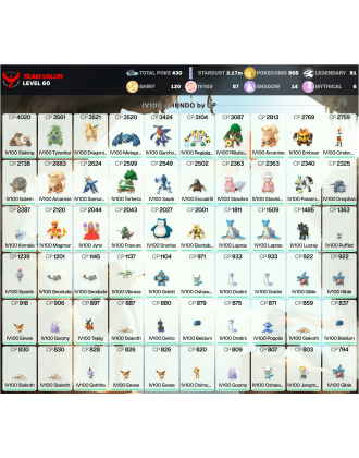 Legendary: 81 | Shiny: 120 | Hundo: 87 | ShinyLegend: 6 [Level: 60 | Stardust: 2.17m | Team: Valor]