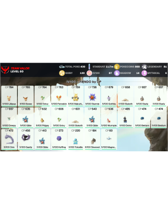 Legendary: 81 | Shiny: 120 | Hundo: 87 | ShinyLegend: 6 [Level: 60 | Stardust: 2.17m | Team: Valor]