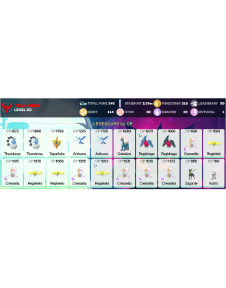 Legendary: 80 | Shiny: 114 | Hundo: 82 | ShinyLegend: 6 [Level: 60 | Stardust: 2.39m | Team: Valor]