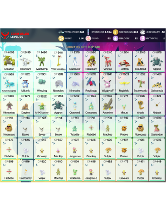Legendary: 80 | Shiny: 114 | Hundo: 82 | ShinyLegend: 6 [Level: 60 | Stardust: 2.39m | Team: Valor]