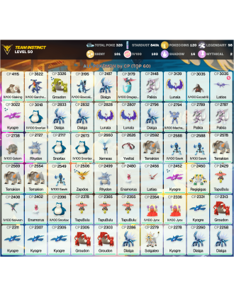 Legendary: 98 | Shiny: 101 | Hundo: 103 | ShinyLegend: 6 [Level: 50 | Stardust: 840.4k | Team: Instinct]