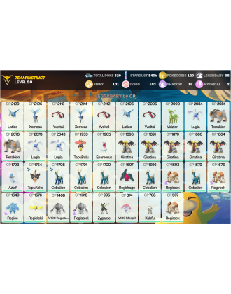 Legendary: 98 | Shiny: 101 | Hundo: 103 | ShinyLegend: 6 [Level: 50 | Stardust: 840.4k | Team: Instinct]