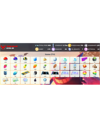 Legendary: 120 | Shiny: 170 | ShinyLegend: 3 [Level: 60 | Stardust: 2.8m | Team: Valor]