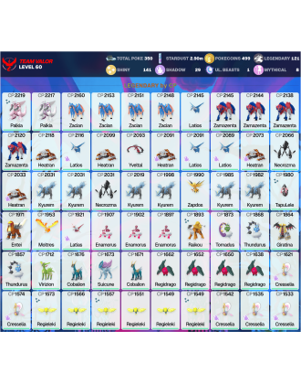 Legendary: 121 | Shiny: 141 | ShinyLegend: 10 [Level: 60 | Stardust: 2.9m | Team: Valor]