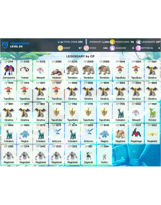 Legendary: 107 | Shiny: 97 | Hundo: 101 [Level: 50 | Stardust: 1.11m | Team: Mystic]
