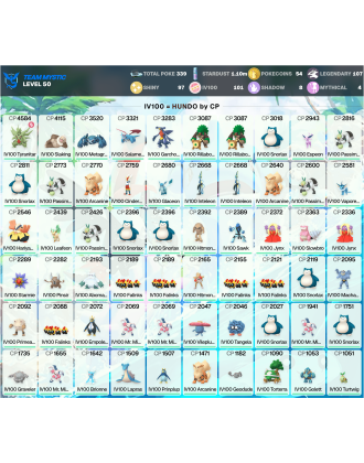 Legendary: 107 | Shiny: 97 | Hundo: 101 [Level: 50 | Stardust: 1.11m | Team: Mystic]