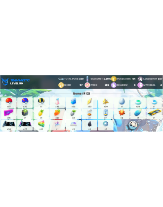 Legendary: 107 | Shiny: 97 | Hundo: 101 [Level: 50 | Stardust: 1.11m | Team: Mystic]