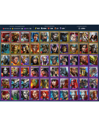 Galleus Bloodcrest Mythical | 23 Legend | 73 Epic | 8K Gems | 92K Energy | 1300+ Days [Fjorad | Mezomel | Ninja | Valkyrie]