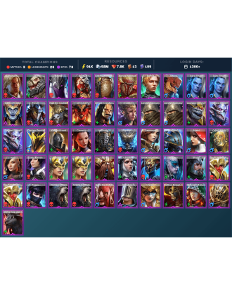 Galleus Bloodcrest Mythical | 23 Legend | 73 Epic | 8K Gems | 92K Energy | 1300+ Days [Fjorad | Mezomel | Ninja | Valkyrie]
