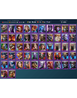 Night Queen Krixia Mythical | 24 Legend | 66 Epic | 7.9K Gems | 90K Energy | 1300+ Days [Krixia | Gharol | Frolni | Ninja]