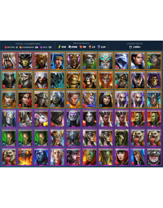 Siegfrund Mythical | 26 Legend | 72 Epic | 8.1K Gems | 94K Energy | 1300+ Days [Aphidus the Hivelord | Mezomel | Ninja | Guurda]