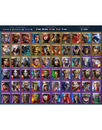 Gharol Bloodmaul Mythical | 26 Legend | 78 Epic | 7.6K Gems | 90K Energy | 1300+ Days [Ash'nar | Mezomel | Ninja | Lyssandra]