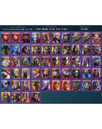 Gharol Bloodmaul Mythical | 26 Legend | 78 Epic | 7.6K Gems | 90K Energy | 1300+ Days [Ash'nar | Mezomel | Ninja | Lyssandra]