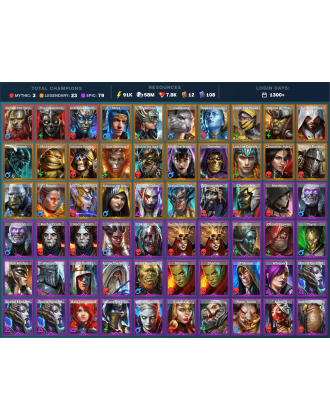 Gizmak Mythical | 23 Legend | 79 Epic | 7.8K Gems | 92K Energy | 1300+ Days [Arachoa Moonspinner | The Calamitus | Ninja | Ugir]