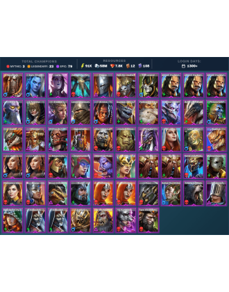 Gizmak Mythical | 23 Legend | 79 Epic | 7.8K Gems | 92K Energy | 1300+ Days [Arachoa Moonspinner | The Calamitus | Ninja | Ugir]
