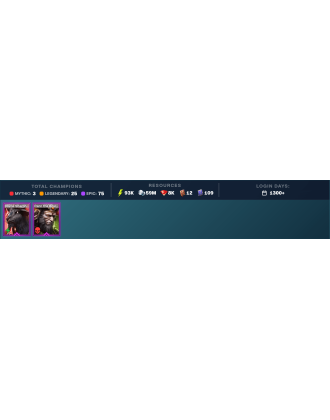 Nais Mythical | 26 Legend | 77 Epic | 8.2K Gems | 94K Energy | 1300+ Days [Gizmak | Mezomel | Ninja | Countess Lix | Hephraak]