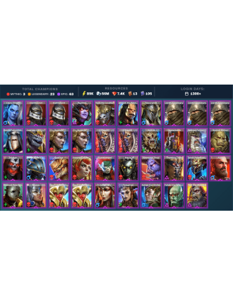 Hierophant Lazarius Mythical | 23 Legend | 64 Epic | 7.5K Gems | 89K Energy | 1300+ Days [Androc | Lady Mikage | Ninja | Harima]