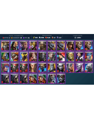 Arbais Mythical | 25 Legend | 62 Epic | 8.2K Gems | 95K Energy | 1300+ Days [Toshiro the Bloody | Supreme Kael | Ninja | Altan]