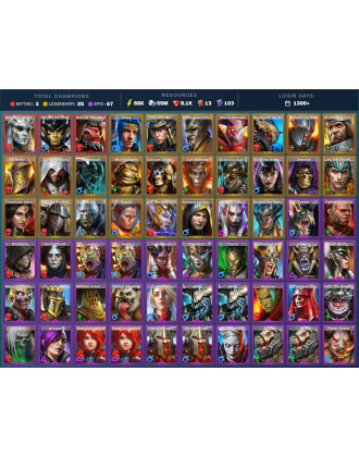 Arbais Mythical | 25 Legend | 67 Epic | 8.1K Gems | 88K Energy | 1300+ Days [Aphidus the Hivelord | Ash'nar | Ninja | Helior]